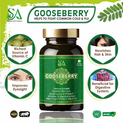 GOOSEBERRY(Improves eyesight, Richest source of vitamin C, Heart health, liver health(60 Capsules))
