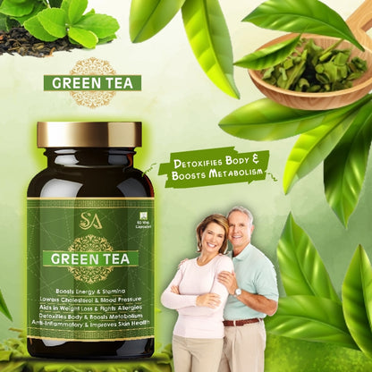 GREEN TEA(Metabolism Boost, Weight Loss Aid, Lowers cholesterol & blood pressure and Skin Health in a Bottle (60 Capsules)