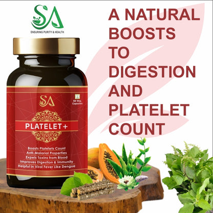 PLATELET+(Protects From Fever, Dengue, Produces New Blood Platelets, 60 Capsules (100% Ayurvedic)