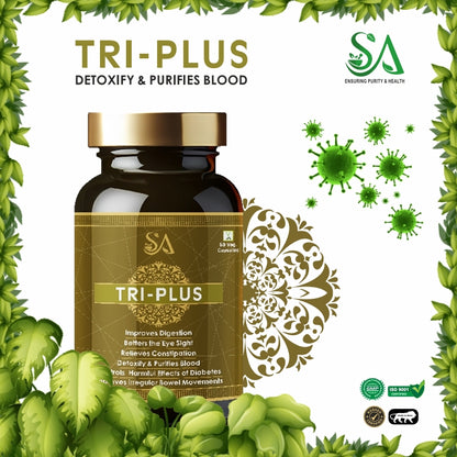 TRI-PLUS for Digestion, Relieves acidity and Other Digestive Issues, Saunf, Jatamansi, Jeera, Mulethi, Triphala, Pure Ayurvedic, Natural & Herbal Capsules for Digestive Health, Gut Balance, and Comfortable Digestion and immunity, 60 Veg Capsules)