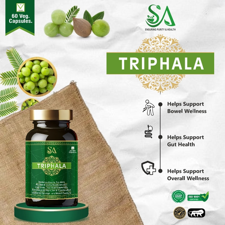 TRIPHALA(Ayurvedic supplement to improve digestion, helpful in constipation, 60 Veg Capsules)