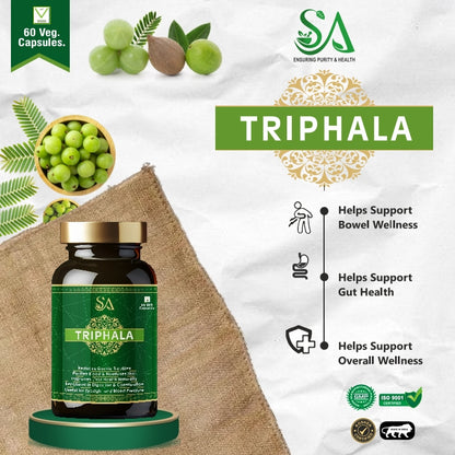 TRIPHALA(Ayurvedic supplement to improve digestion, helpful in constipation, 60 Veg Capsules)
