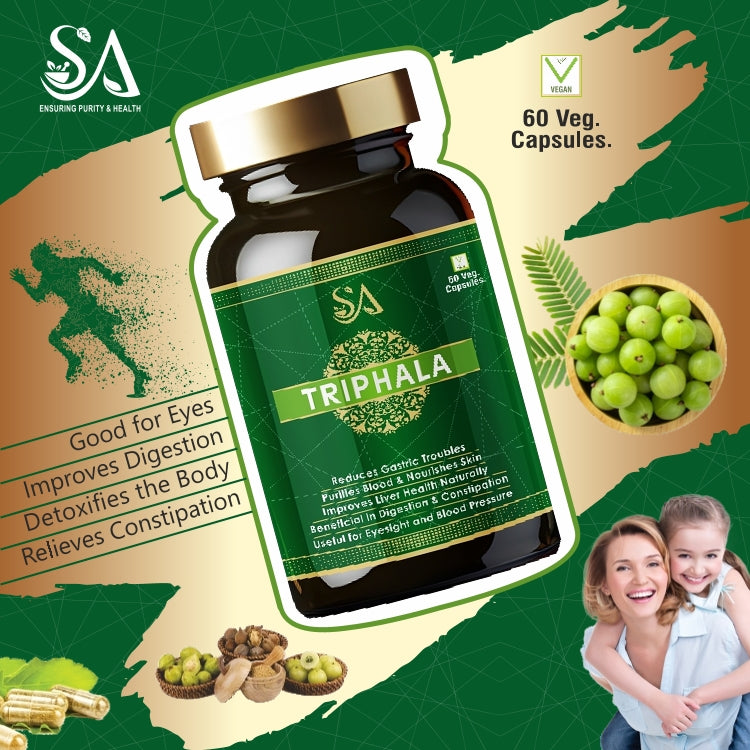 TRIPHALA(Ayurvedic supplement to improve digestion, helpful in constipation, 60 Veg Capsules)