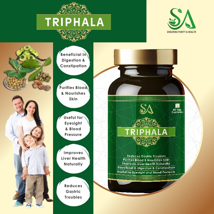 TRIPHALA(Ayurvedic supplement to improve digestion, helpful in constipation, 60 Veg Capsules)