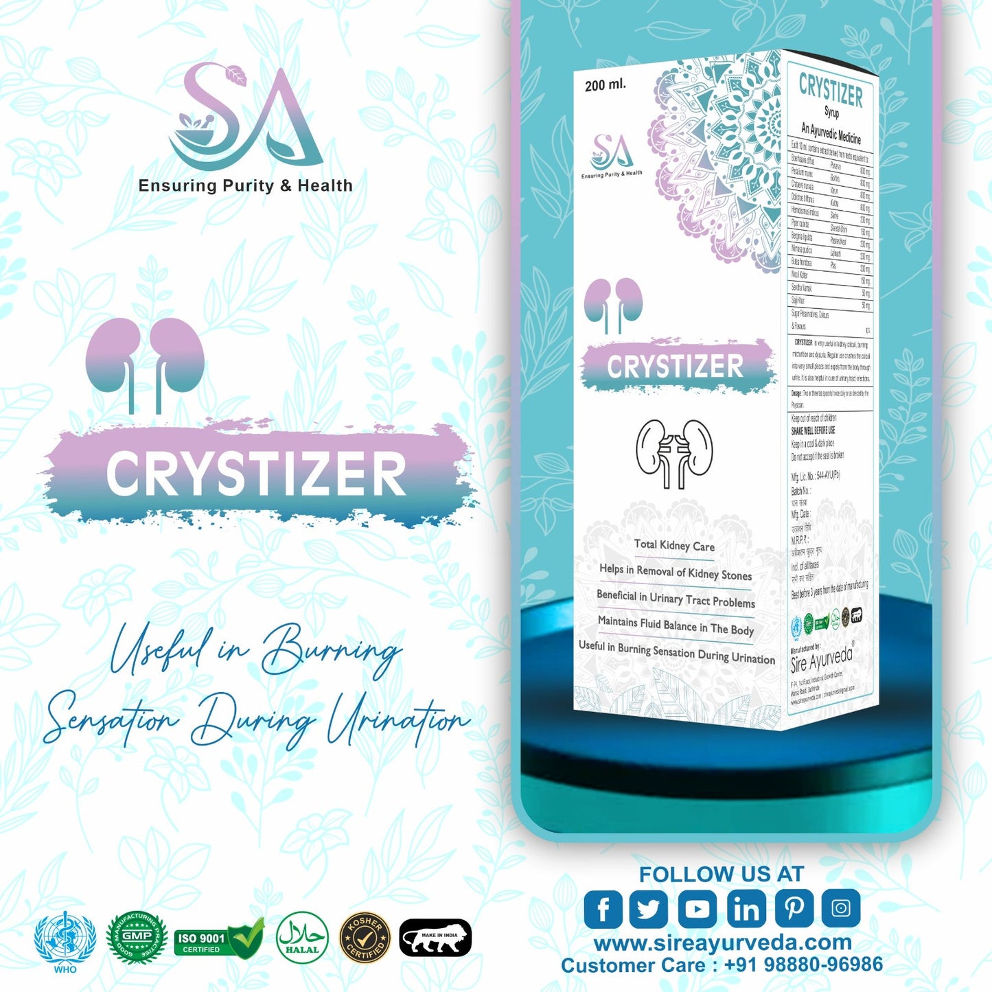 CRYSTIZER(Best Medicine For Urinary Track Infection(UTI),Vaginal Infection Helps In Incontinence, Pashanbhed, Gokharu and Punarnava)