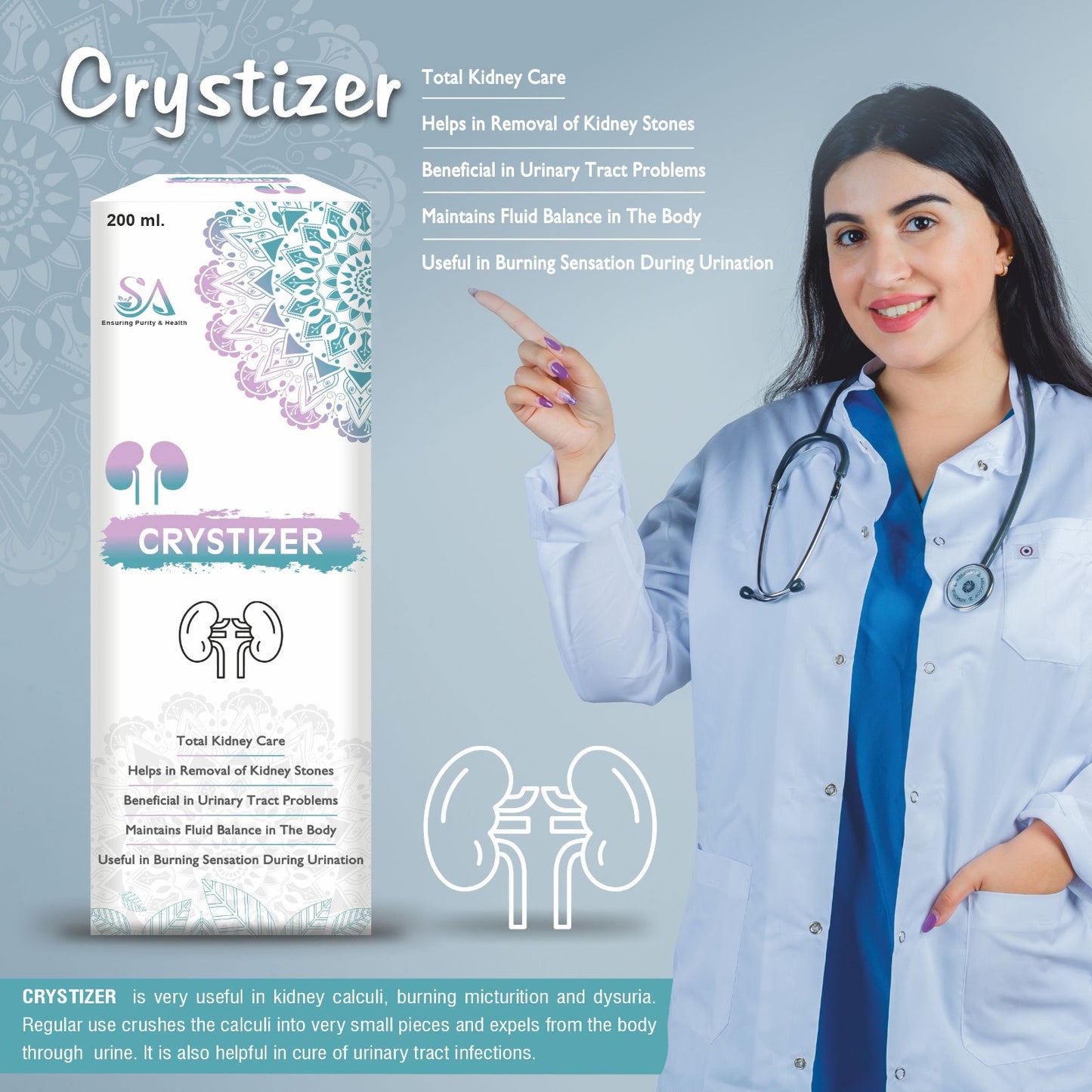 CRYSTIZER(Best Medicine For Urinary Track Infection(UTI),Vaginal Infection Helps In Incontinence, Pashanbhed, Gokharu and Punarnava)