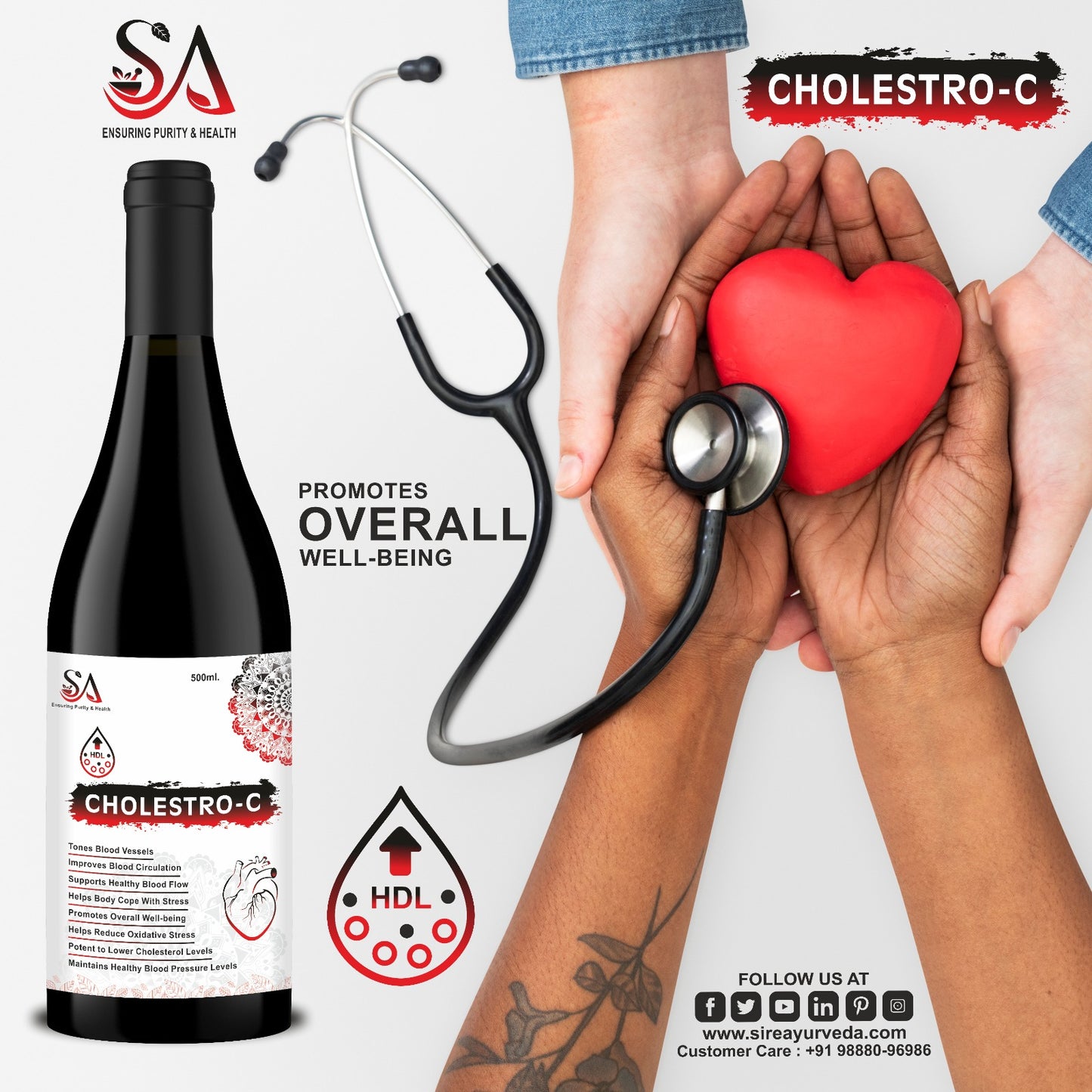 CHOLESTRO-C (Ayurvedic Supplements For Helps Blood Cholesterol & Sugar Level, A Powerful Blend Of Natural Ingredients Extra Strength Formula) 500ml