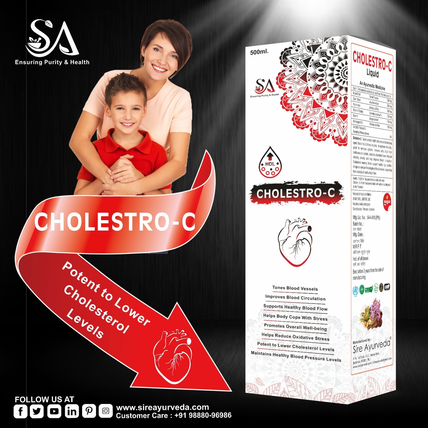 CHOLESTRO-C (Ayurvedic Supplements For Helps Blood Cholesterol & Sugar Level, A Powerful Blend Of Natural Ingredients Extra Strength Formula) 500ml