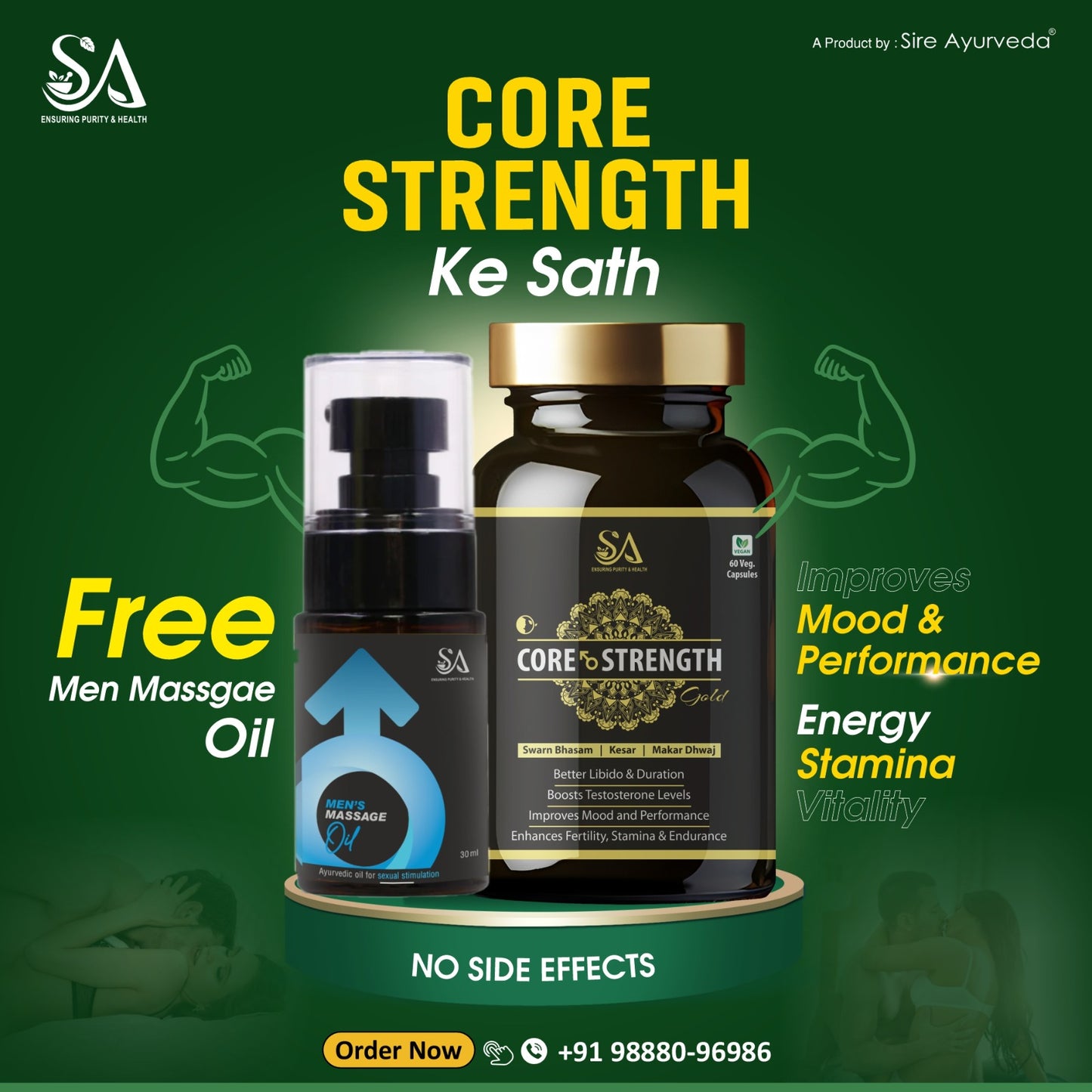 CORE STRENGTH Gold Capsules ( Free Men Massage Oil) 60 Capusles Set